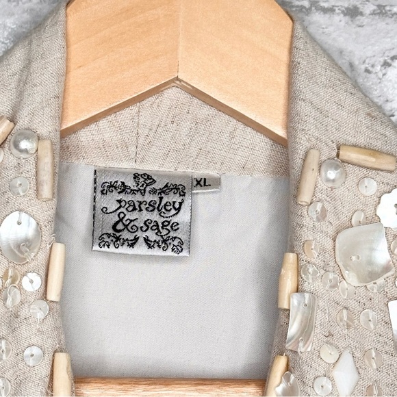 Parsley and Sage fully Embroidered,floral pattern&beaded,ornate buttons linen XL - Picture 5 of 6